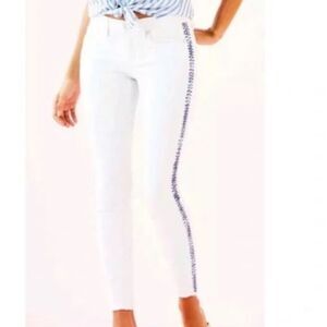 Lilly Pulitzer South Ocean Skinny Crop Resort White Crisscross Tuxedo Stripe sz4